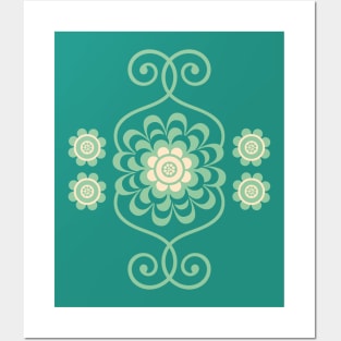 TRELLIS Retro Boho Floral Botanical in Teal and Mint Green - UnBlink Studio by Jackie Tahara Posters and Art